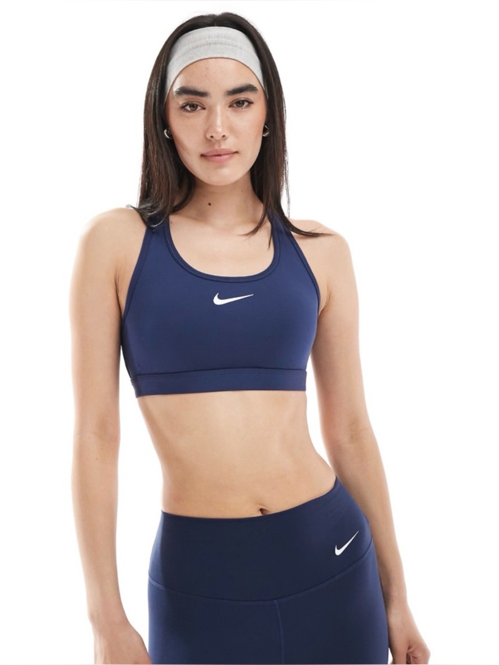 Nike Women’s Large Swoosh Medium Support Padded Racerback Sports Midnight Navy